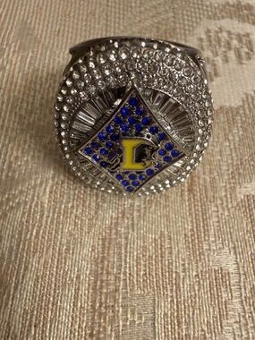 Men’s Silver-tone Championship Ring with Blue Enamel Accent